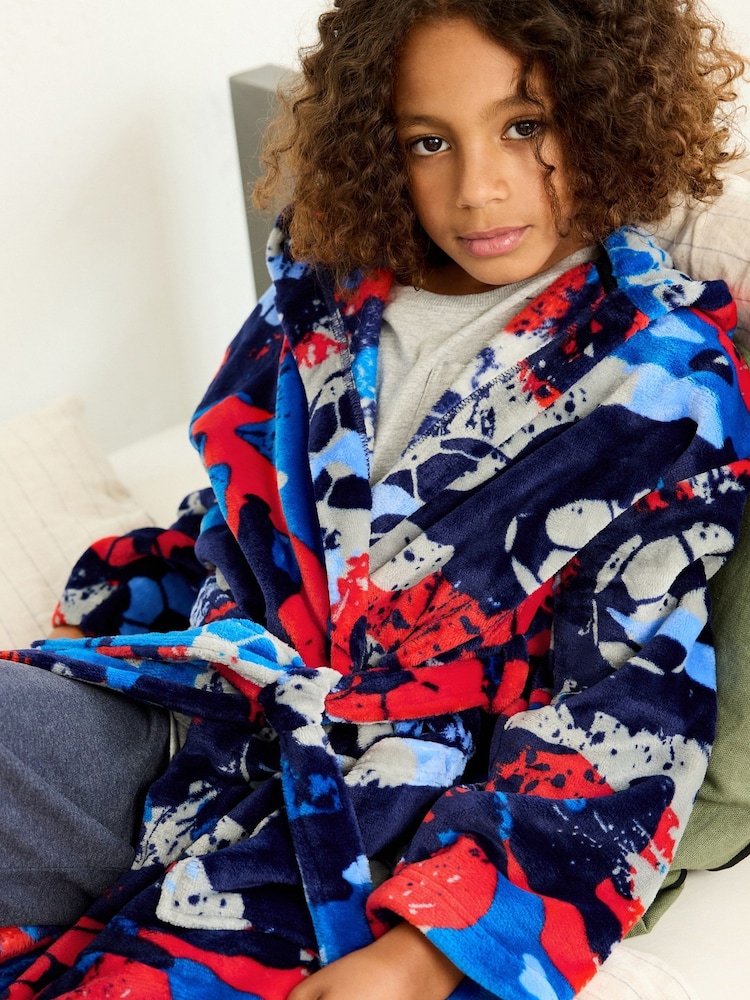 Navy Blue/Red Football Fleece Robe (3-16yrs) - Image 4 of 7