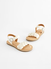 White Leather Plaited Sandals - Image 1 of 6