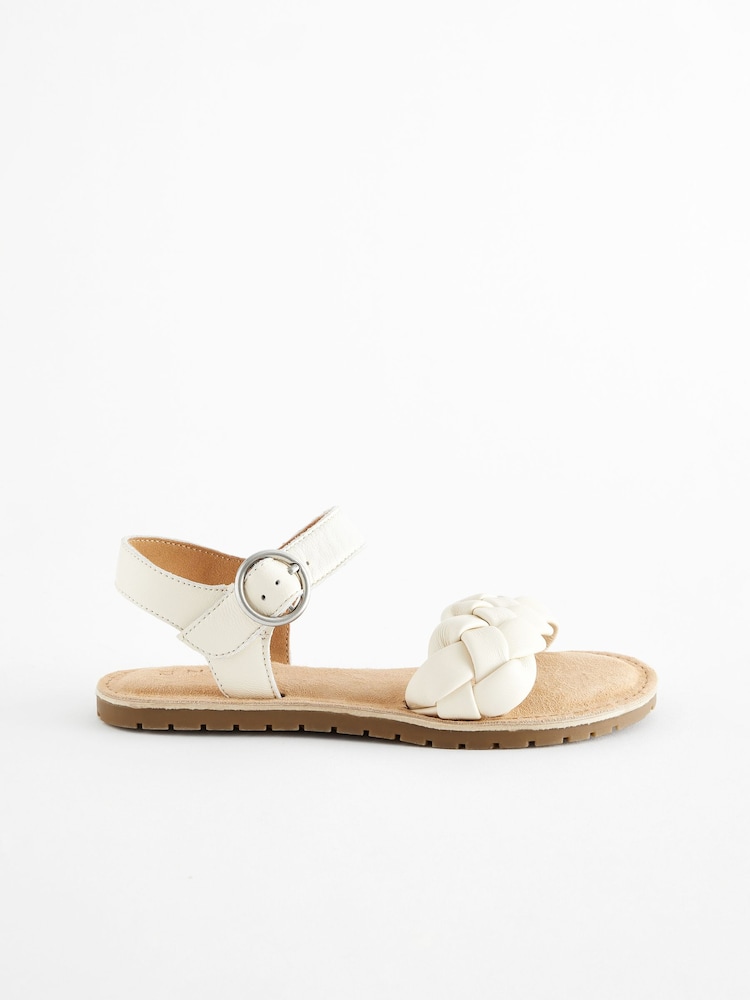White Leather Plaited Sandals - Image 2 of 6 White Leather Plaited Sandals - Image 2 of 6