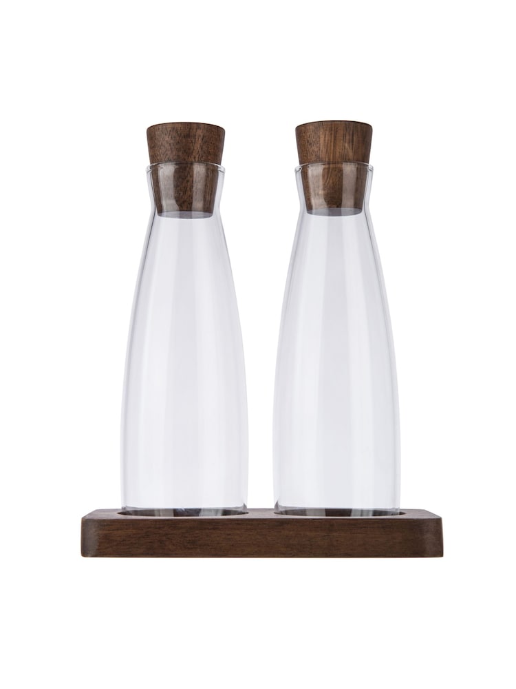 Artisan Street Clear Glass Oil And Vinegar Servers With Wooden Stand - Image 2 of 3