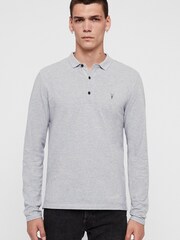 AllSaints Grey Marl Long Sleeve Reform Polo Shirt - Image 1 of 1