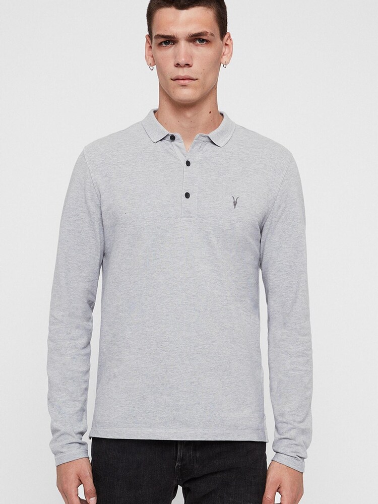 AllSaints Grey Marl Long Sleeve Reform Polo Shirt - Image 1 of 1