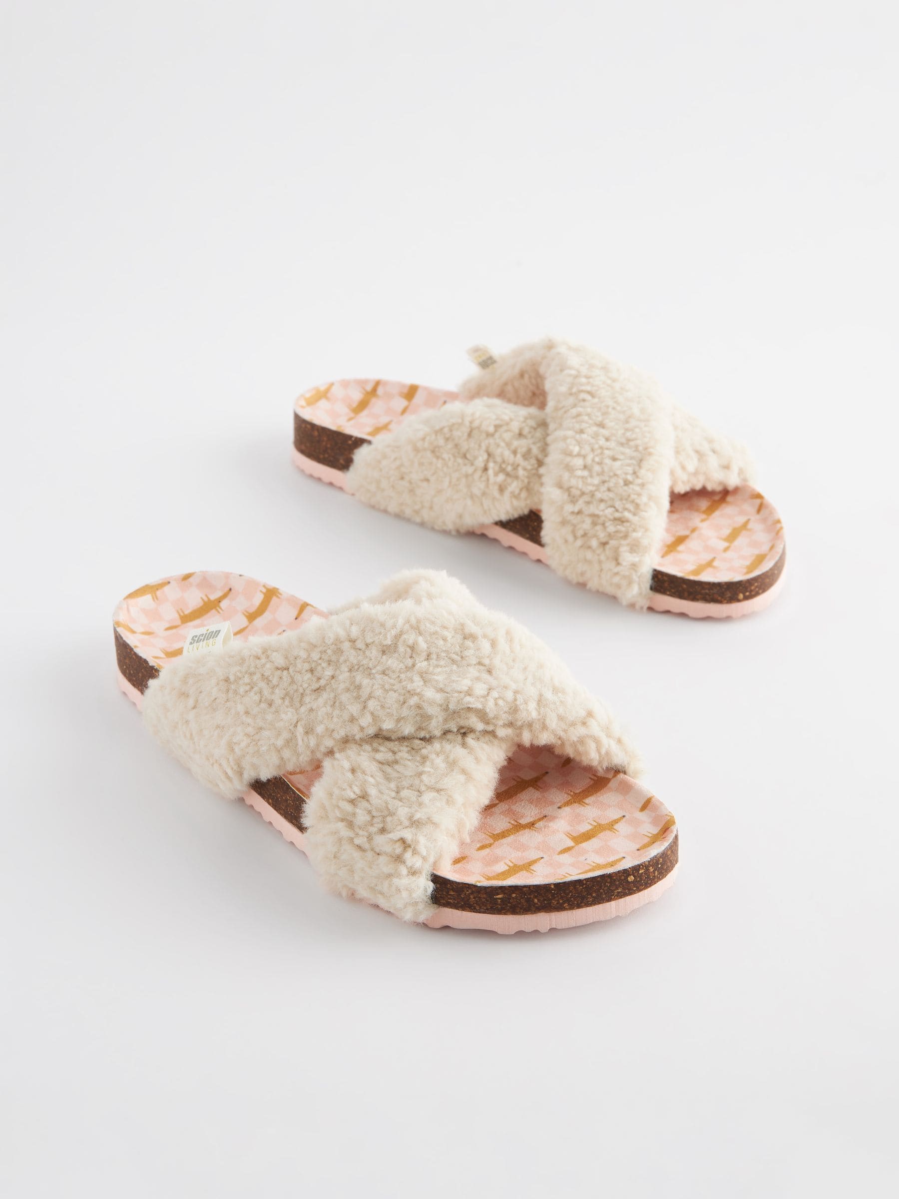 Buy Cream Borg Mr Fox Crossover Slider Slippers from Next Luxembourg