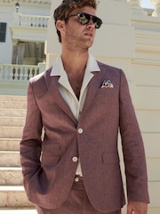 Pink Slim Fit Linen Blend Suit Jacket - Image 1 of 11
