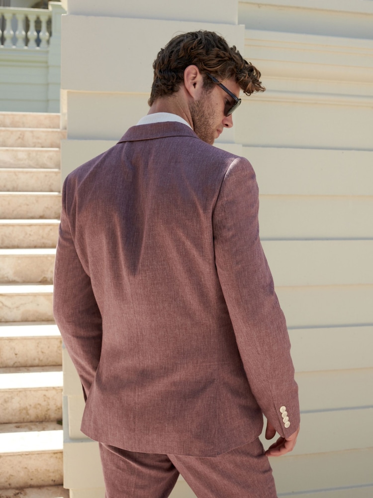 Pink - Slim Fit Linen Blend Suit Jacket - Image 3 of 11