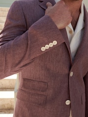 Pink Slim Fit Linen Blend Suit Jacket - Image 5 of 11
