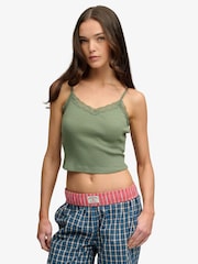 Superdry Green Essential Lace Trim Cropped Cami Top - Image 1 of 7