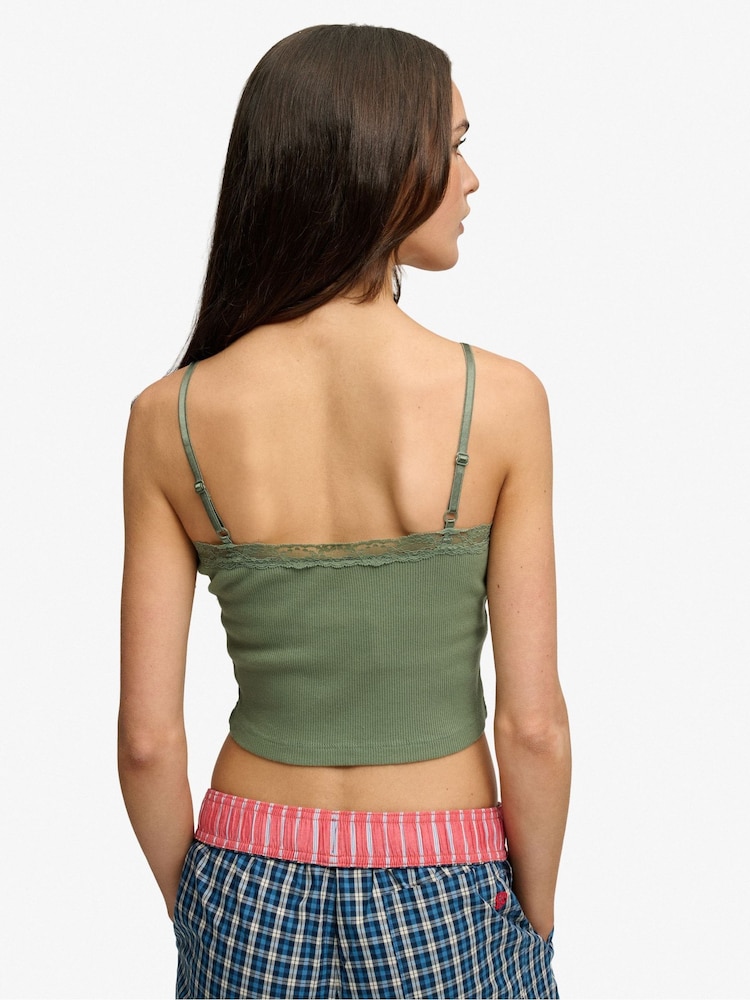 Superdry Green Essential Lace Trim Cropped Cami Top - Image 2 of 7