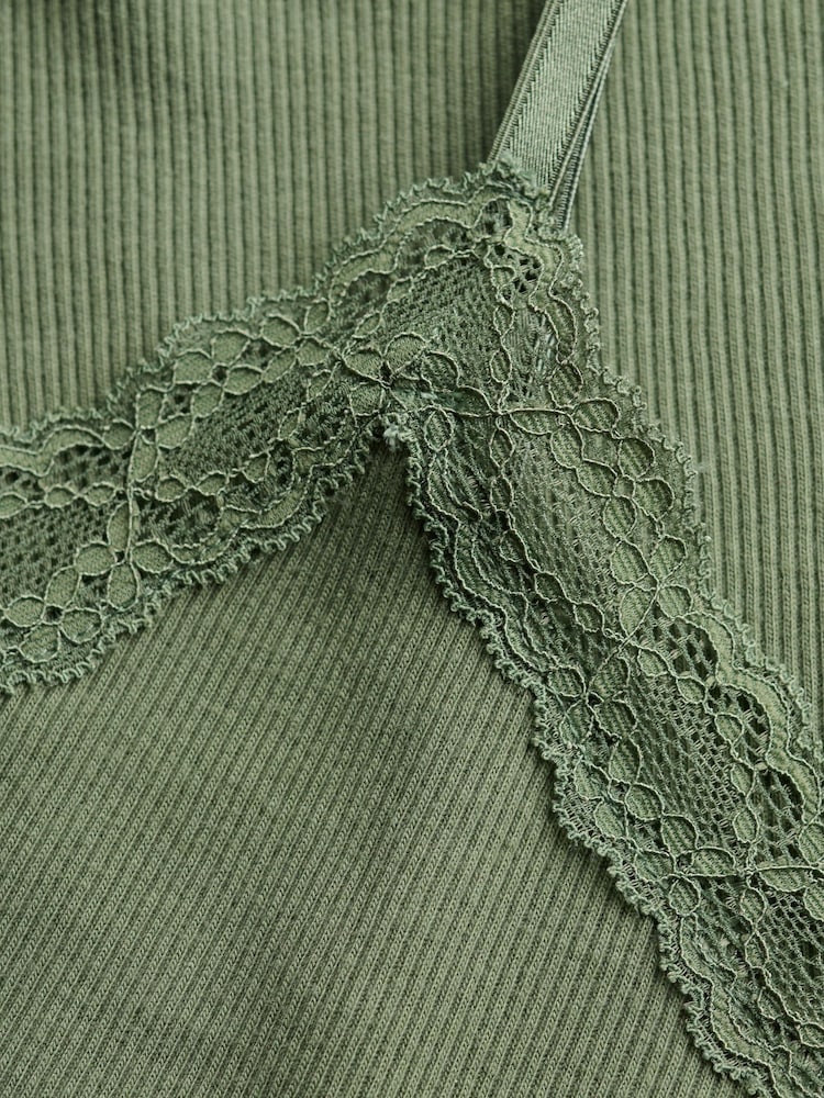 Superdry Green Essential Lace Trim Cropped Cami Top - Image 7 of 7