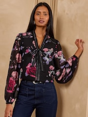 Love & Roses Hardware Pussybow Long Sleeve Blouse - Larawan 5 ng 6