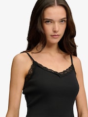 Superdry Black Essential Lace Trim Cropped Cami Top - Image 4 of 7