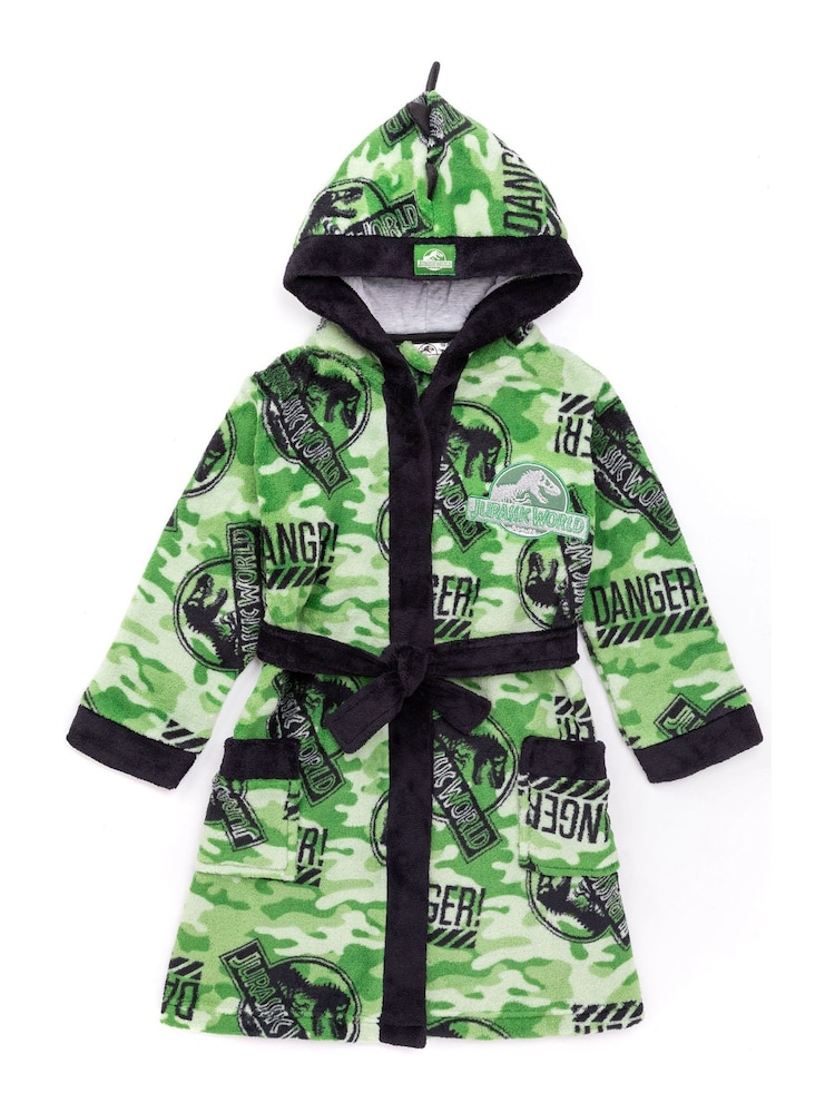 Vanilla Underground Green Jurassic Park Unisex Kids Fleece Dressing Gown Robe - Image 2 of 5