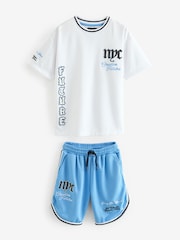 White/Blue NYC Mesh T-Shirt and Shorts Set (3-16yrs) - Image 1 of 3