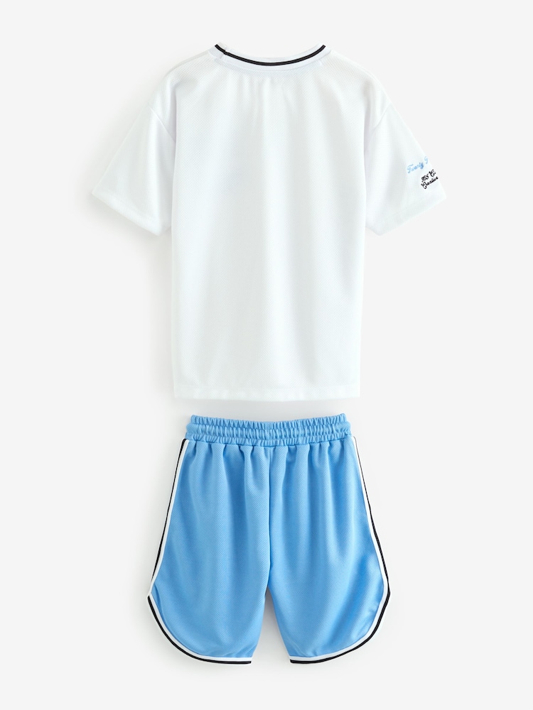 White/Blue NYC Mesh T-Shirt and Shorts Set (3-16yrs) - Image 2 of 3