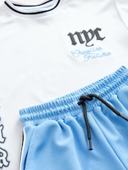 White/Blue NYC Mesh T-Shirt and Shorts Set (3-16yrs) - Image 3 of 3