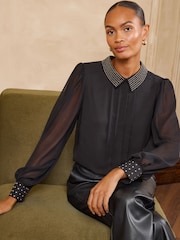 Love & Roses Hardware Collar Long Sleeve Blouse - Image 1 of 5