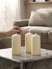 Set of 3 Cream Unscented Pillar Candles - Image 2 of 4