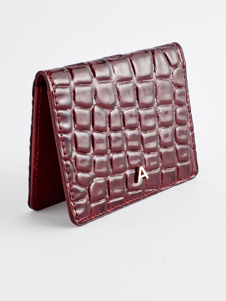 Wine Red Initial Croc Effect Card Holder - Image 1 of 7