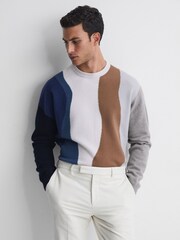Reiss Blue Multi Waters Fluffy Wool Crew Neck Jumper - Image 1 of 5