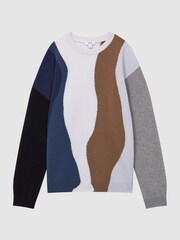 Reiss Blue Multi Waters Fluffy Wool Crew Neck Jumper - Image 2 of 5