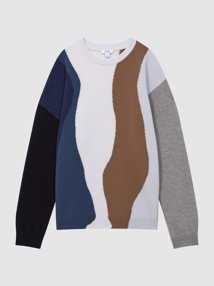 Reiss Blue Multi Waters Fluffy Wool Crew Neck Jumper - Image 2 of 5