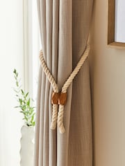 Set of 2 Natural Magnetic Rope and Wood Curtain Tieback - Image 1 of 4