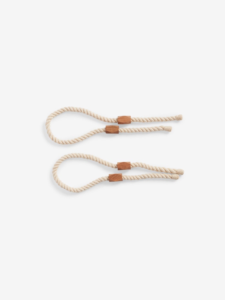 Set of 2 Natural Magnetic Rope and Wood Curtain Tieback - Image 3 of 4