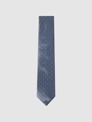 Reiss Airforce Blue Liam Silk Polka Dot Tie - Image 1 of 5