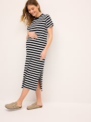 Navy Blue Maternity Stripe T-Shirt Dress - Image 1 of 7