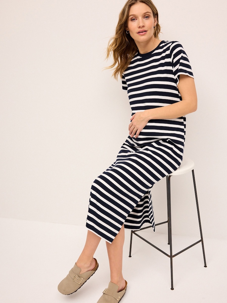 Navy Blue Maternity Stripe T-Shirt Dress - Image 2 of 7