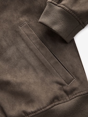 Dark Stone Faux Suede Bomber Jacket - Image 10 of 10