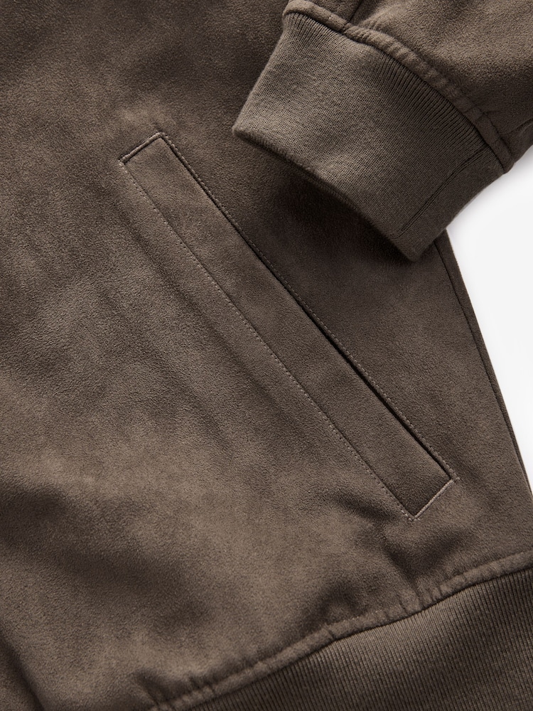 Dark Stone Faux Suede Bomber Jacket - Image 10 of 10