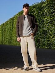 Dark Stone Faux Suede Bomber Jacket - Image 2 of 10