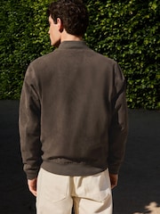 Dark Stone Faux Suede Bomber Jacket - Image 3 of 10