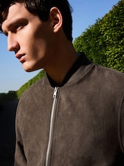 Dark Stone Faux Suede Bomber Jacket - Image 4 of 10