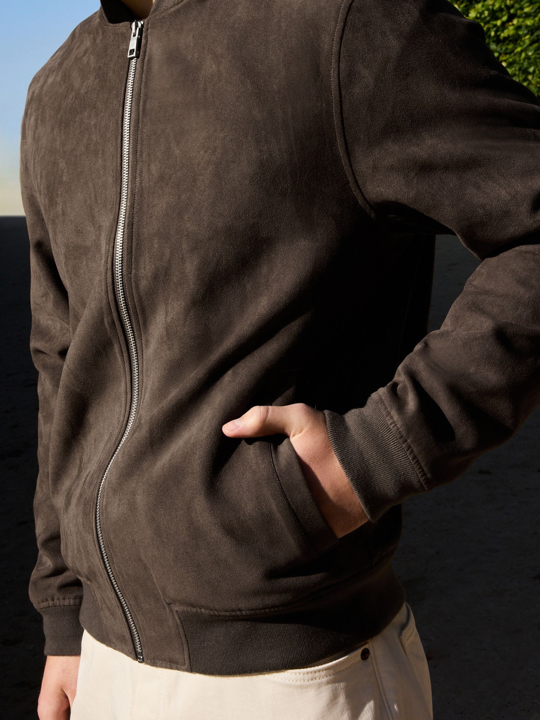 Buy Dark Stone Faux Suede Bomber Jacket from Next USA