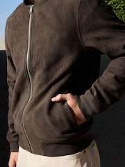 Dark Stone Faux Suede Bomber Jacket - Image 5 of 10