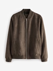 Dark Stone Faux Suede Bomber Jacket - Image 6 of 10