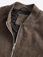 Dark Stone Faux Suede Bomber Jacket - Image 8 of 10