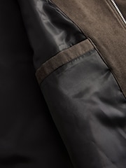 Dark Stone Faux Suede Bomber Jacket - Image 9 of 10