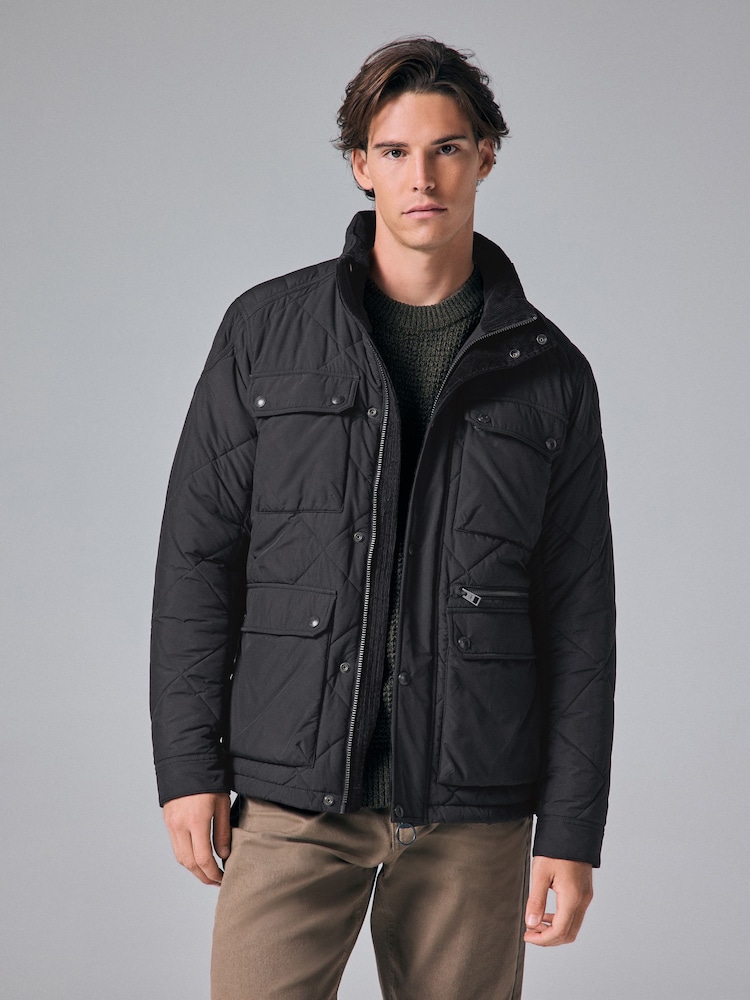 Svart - Diamond Quiltad Duschresistent Biker Jacka - Bild 1 av 10