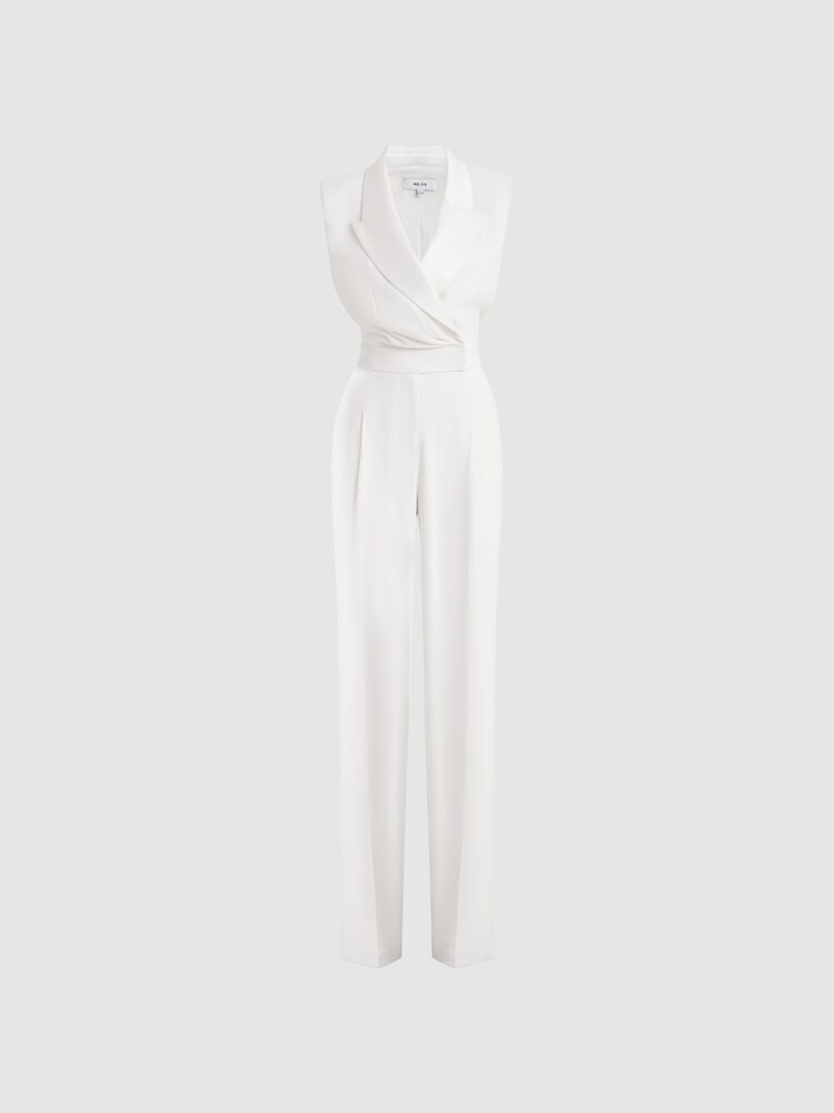 Reiss Ivory Saskia Satin Lapel Jumpsuit - Image 2 of 4 Reiss Ivory Saskia Satin Lapel Jumpsuit - Image 2 of 4