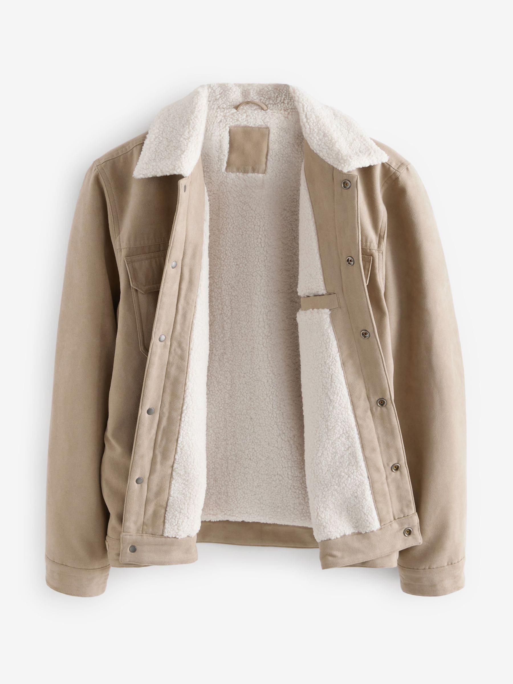 Stone Faux Suede Borg Collared Trucker Jacket