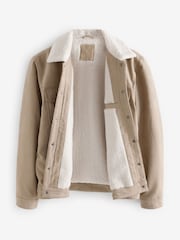 Stone Faux Suede Borg Collared Trucker Jacket - Image 1 of 10