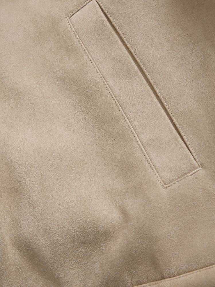 Stone Faux Suede Borg Collared Trucker Jacket - Image 10 of 10