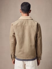 Stone Faux Suede Borg Collared Trucker Jacket - Image 3 of 10