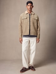 Stone Faux Suede Borg Collared Trucker Jacket - Image 4 of 10