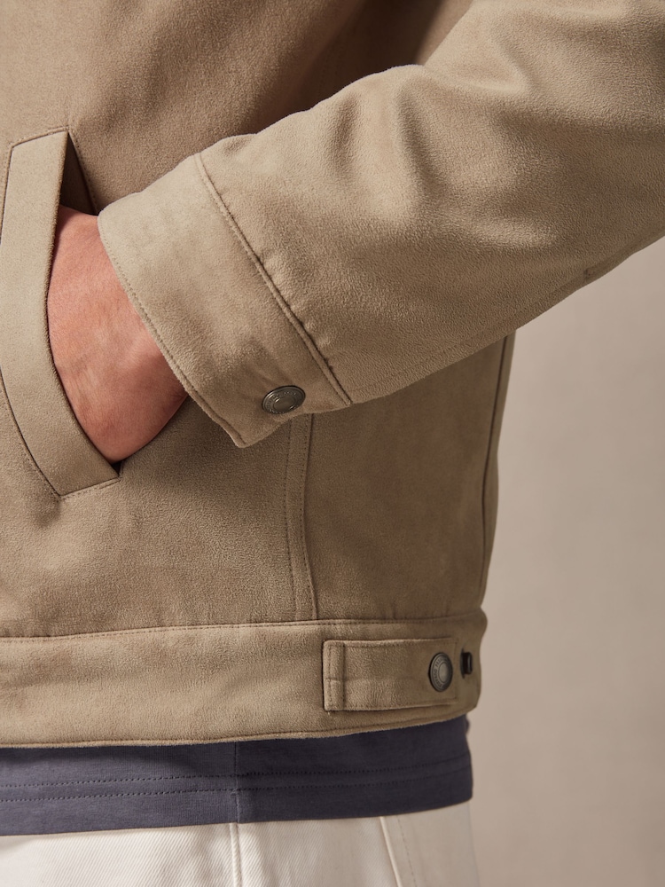 Stone Faux Suede Borg Collared Trucker Jacket - Image 5 of 10