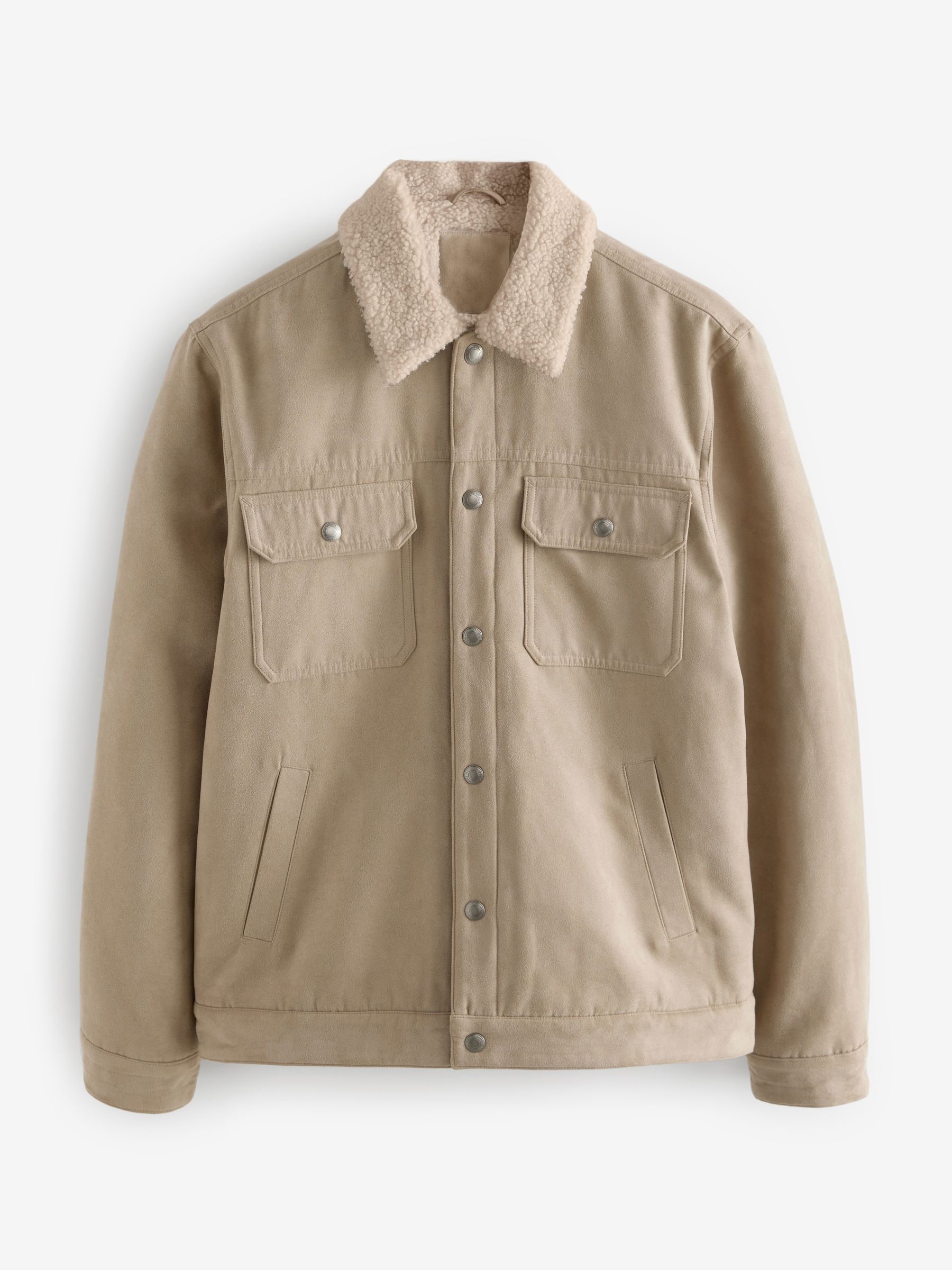 Buy Stone Faux Suede Borg Lined Trucker Jacket from Next USA