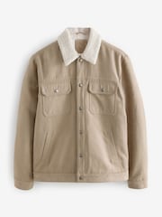 Stone Faux Suede Borg Collared Trucker Jacket - Image 7 of 10